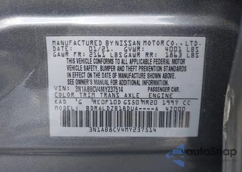 2021 Nissan Sentra Sv Xtronic Cvt from USA, damaged, VIN 3N1AB8CV4MY237514